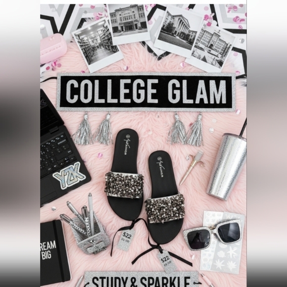 The Unbranded Brand Shoes - Black Sequin Slides Sandals Size 10 Y2K